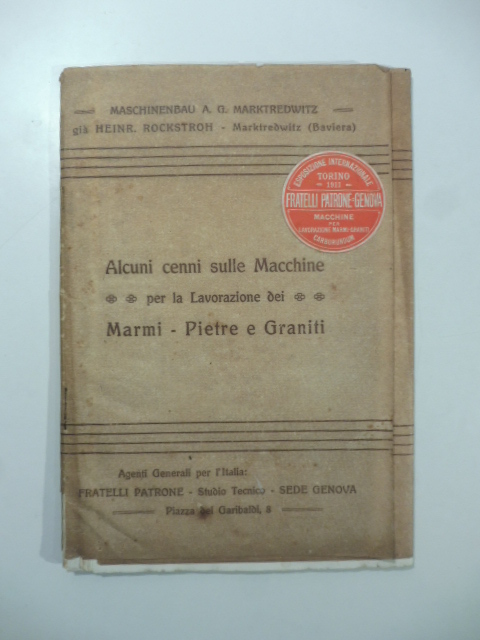 Maschinenbau A. G. Marktredwitz. Alcuni cenni sulle macchine per la lavorazione dei marmi, pietre e graniti